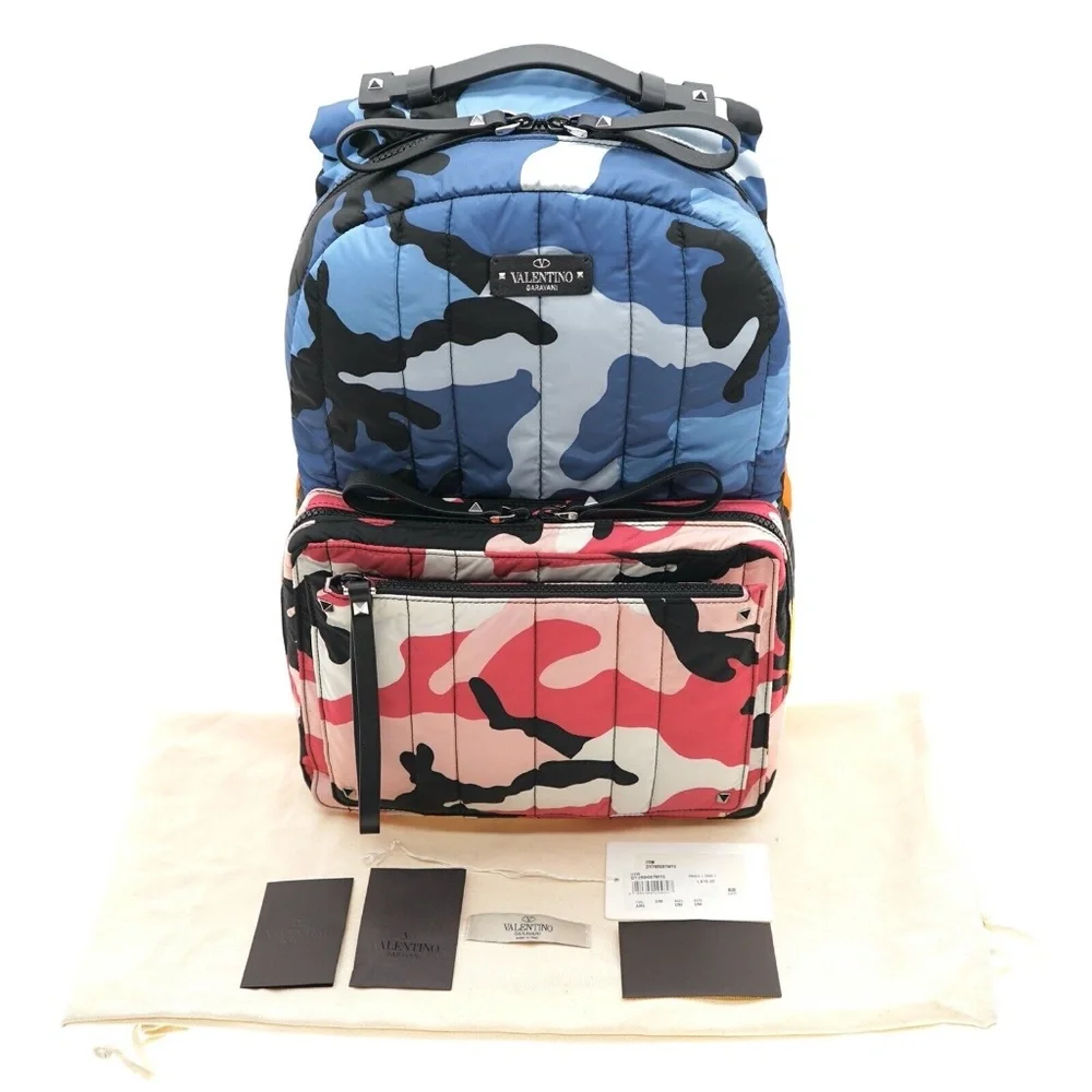 Valentino Garavani Backpack Camouflage Quilted Nylon Multicolor New